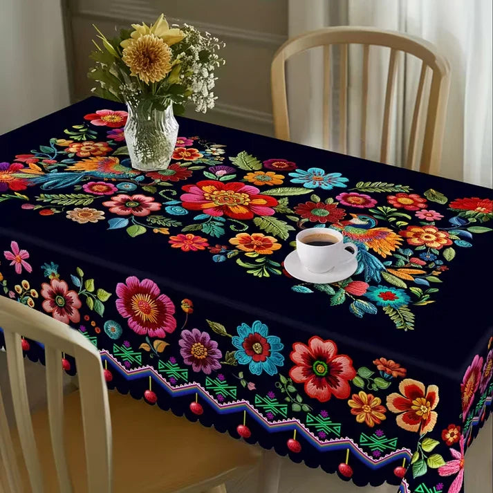 🔥New Year's Special Offer:50% OFF🎉Mexican Floral Tablecloth with Scalloped Edge🏵️