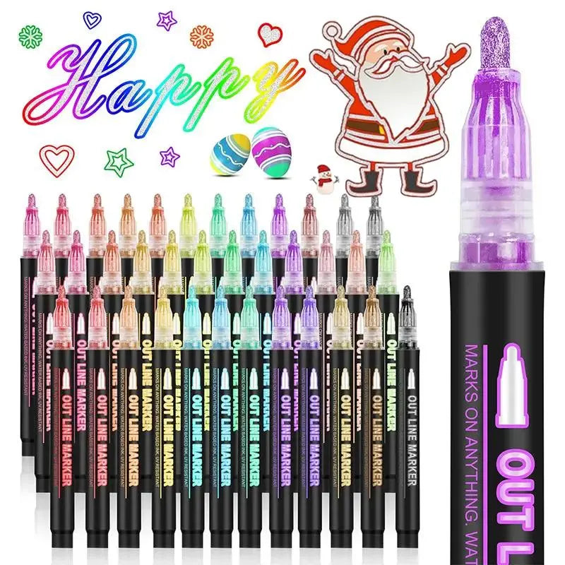 🎅Christmas Special Deals⚡50K+ SOLD!🎁Double Outline Glitter Coloring Pen Set
