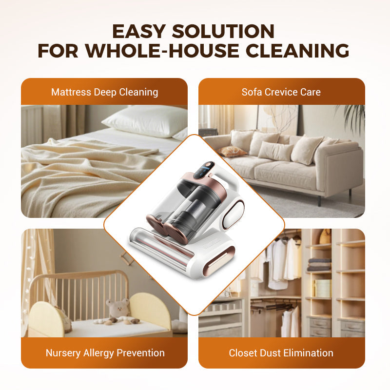 🛏️💨 13000Pa Powerful Mattress Vacuum Cleaner for Dust Mites Removal 🚀✨ UV Light & Ultrasonic Sterilization, Wireless Smart LED Display, Dual Large Dust Cups for Deep Cleaning