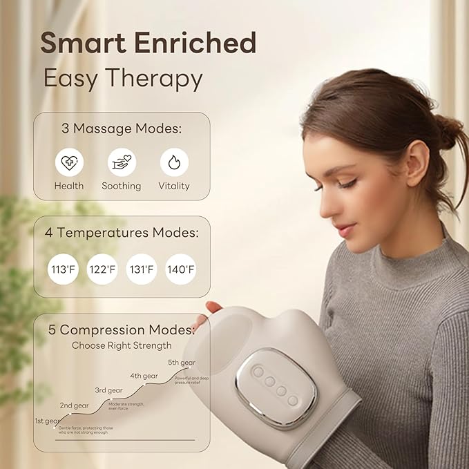 🔥Portable Hand Massager with Heat & Compression, Wireless 3 Modes for Carpal Tunnel Relief