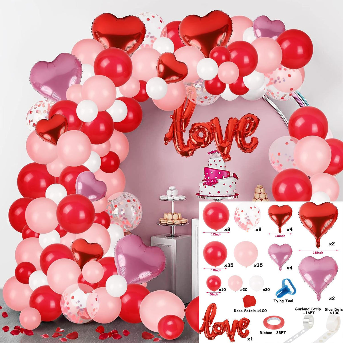 52PCS Valentine’s Day Heart Balloons Set