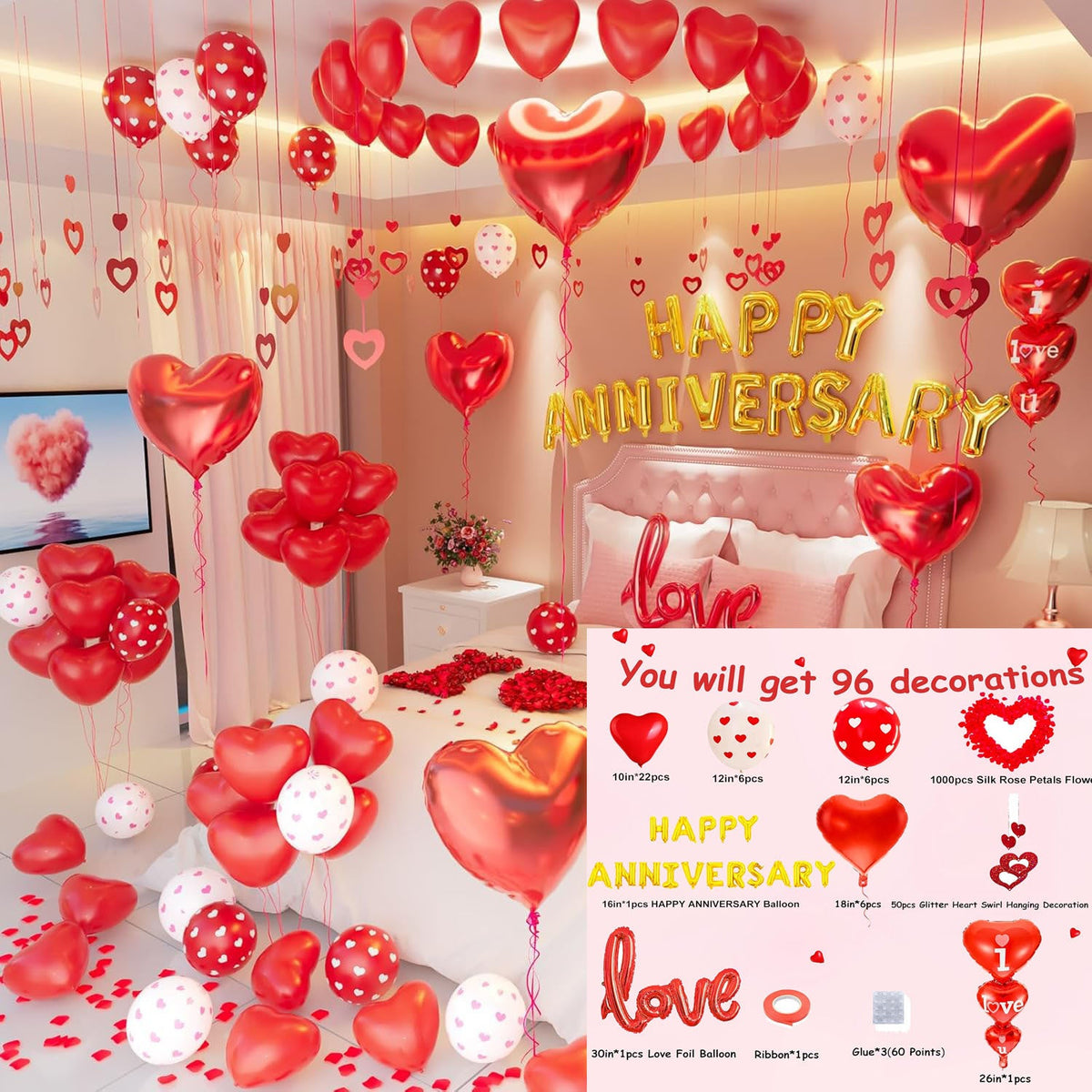 52PCS Valentine’s Day Heart Balloons Set