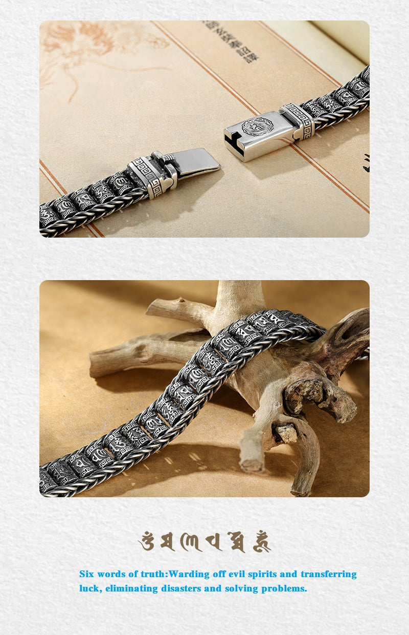 💎 50% OFF! 💎 Tibetan Prayer Wheel Bracelet – 925 Sterling Silver, Lucky Charm & Valentine's Day Gift