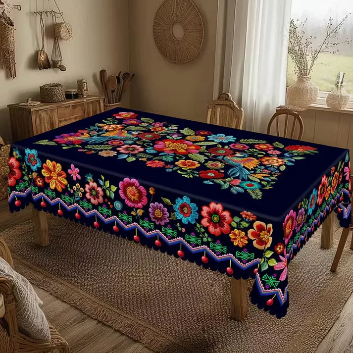 🔥New Year's Special Offer:50% OFF🎉Mexican Floral Tablecloth with Scalloped Edge🏵️