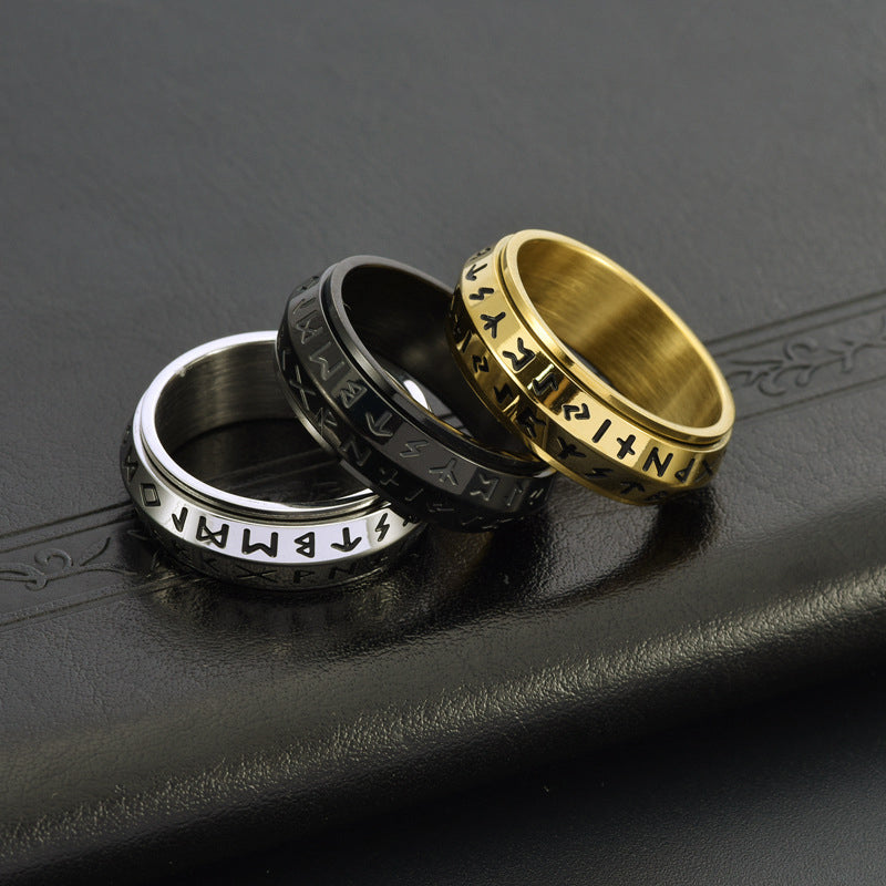 Titanium Steel Viking Rune Rotating Ring