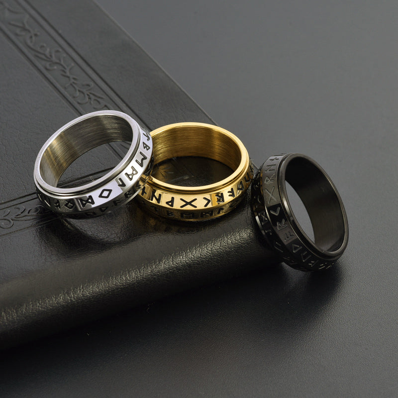 Titanium Steel Viking Rune Rotating Ring