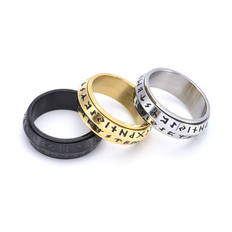 Titanium Steel Viking Rune Rotating Ring