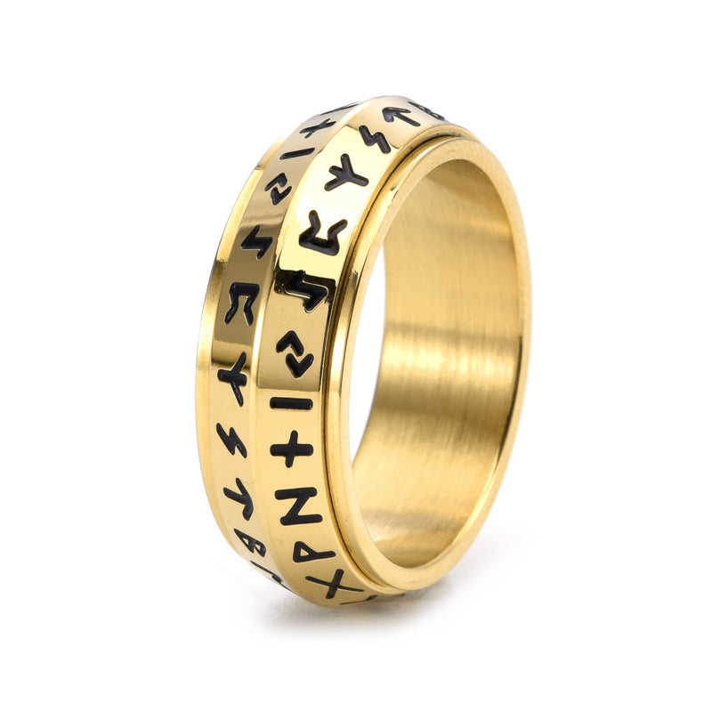 Titanium Steel Viking Rune Rotating Ring
