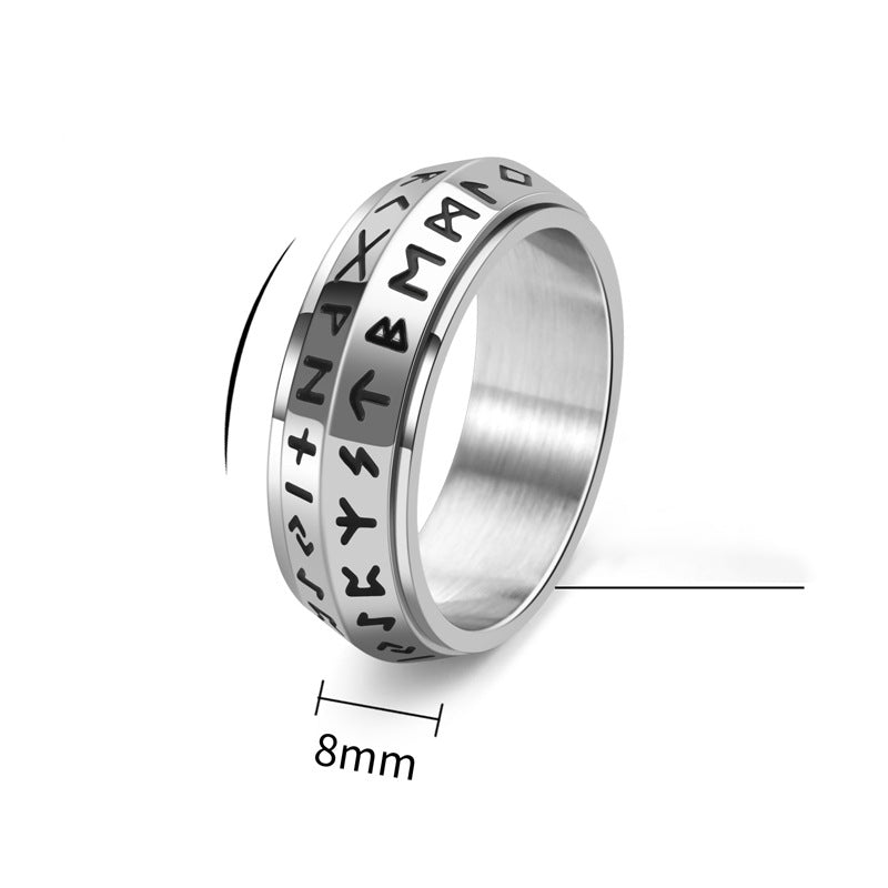 Titanium Steel Viking Rune Rotating Ring
