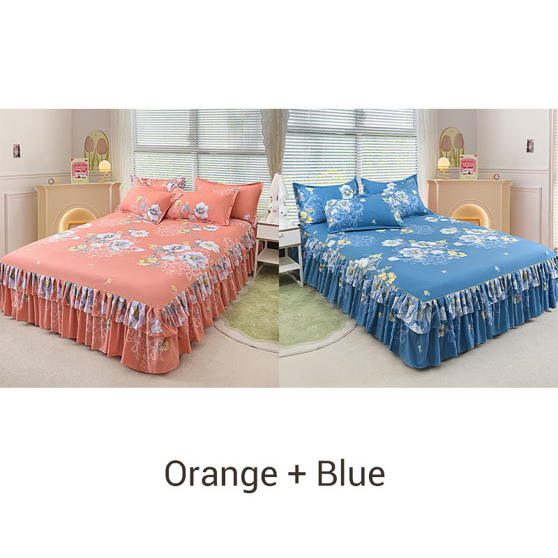 🛏️Two-layer three-piece set with lotus motif lace bedspread and pillowcases