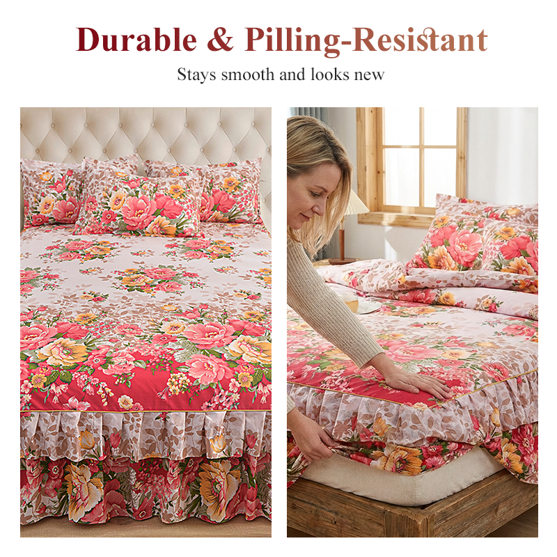 💐Multi-Size 3-Piece Floral Ruffled Bed Skirt Set
