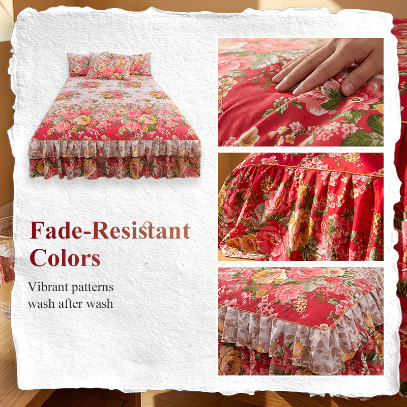 💐Multi-Size 3-Piece Floral Ruffled Bed Skirt Set