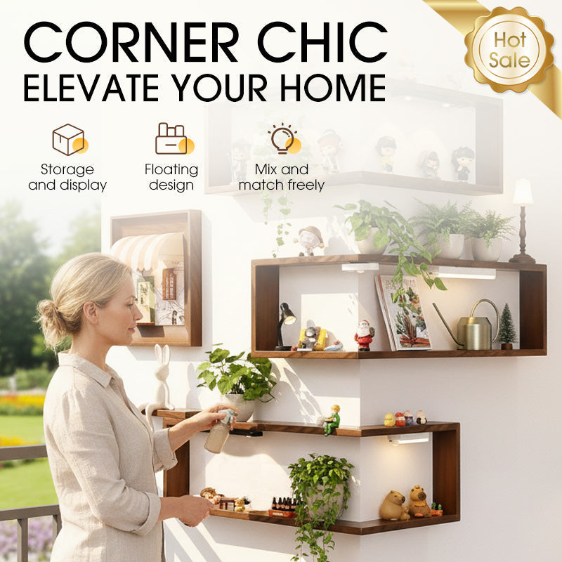 Rustic Wood Corner Wall Shelf